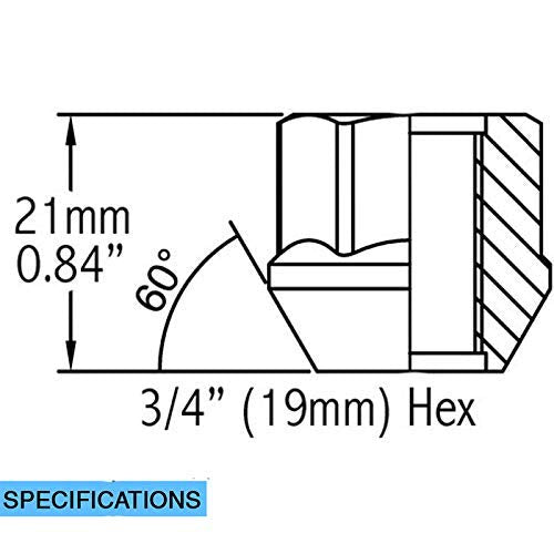  [AUSTRALIA] - Wheel Accessories Parts Set of 20 Zinc Finish Open-end Acorn Bulge Lug Nuts Set 19mm (3/4") Hex (M14x1.50) M14x1.50
