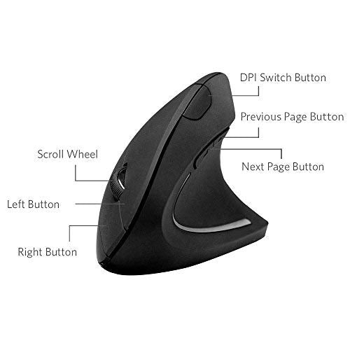  [AUSTRALIA] - Anker 2.4G Wireless Vertical Ergonomic Optical Mouse, 800 / 1200 /1600 DPI, 5 Buttons for Laptop, Desktop, PC, Macbook - Black