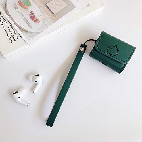  [AUSTRALIA] - Airpods Pro Case Cover Airpods Protective Charging Leather Cover with Strap Cute Headphone Cases Accessories Compatible with Apple AirPods Pro Airpods 3 (Dark Green) Dark Green