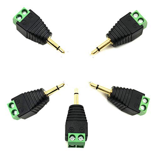  [AUSTRALIA] - Kework 5-Pack Gold Plated I/8" 3.5mm TS Mono Male to 2 Pin Screw Terminal Female AUX Headphone Balun Connector Converter Adapter (3.5mm Male) 3.5mm Male