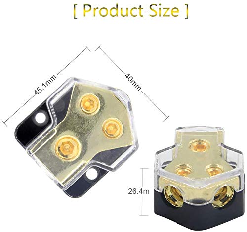 [AUSTRALIA] - RKURCK Power Distribution Block, 2 Way 0/2/4 AWG Gauge in, 4/8/10 Gauge Out, 2 Way Car Audio Stereo Amp Distribution Connecting Block for Audio Splitter (1 in 2 Out) with Screw Sets 2 Pack 2 Way with Screw 2pcs
