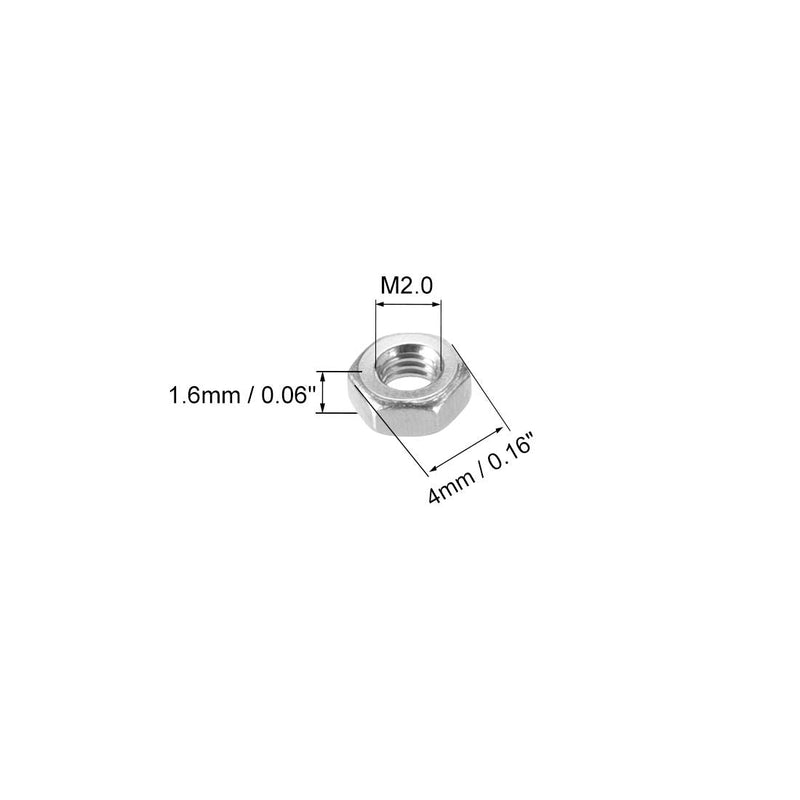  [AUSTRALIA] - uxcell Hex Nuts, M2x0.4mm Metric Coarse Thread Hexagon Nut, Stainless Steel 304, Pack of 100