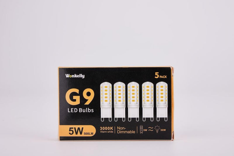  [AUSTRALIA] - Wonkelly G9 LED lamps warm white, 5W, 500LM, 3000K, replacement for 50W halogen lamp, G9 LED bulb, not dimmable, no flicker, 360° beam angle, AC 220-240V, energy-saving light bulb-5 pieces warm white