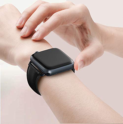 OMIU Square Bands Compatible for Apple Watch 38mm 40mm 42mm 44mm, Genuine Leather Replacement Band Compatible with Apple Watch Series 6/5/4/3/2/1, iWatch SE (Black/Black Connector, 38mm 40mm) Black Black Connector - LeoForward Australia