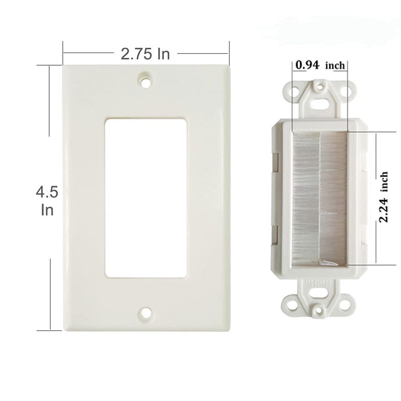  [AUSTRALIA] - Cosfox 1 Gang Brush Wall Plate Decora Style White Brush Wall for Passing Through Speaker Wires/Coaxial/HDMI/Network/Phone/Audio/Video Cables, Pack of 12, White, 24 Screws Included