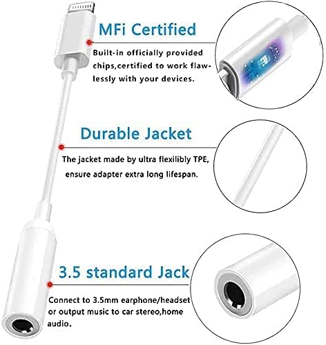  [AUSTRALIA] - Apple MFi Certified 2 Pack Lightning to 3.5 mm Headphone Jack Adapter,iPhone to 3.5mm Audio Aux Jack Adapter Dongle Cable Converter Compatible with iPhone 12 11 Pro XR XS Max X 8 7 iPad White