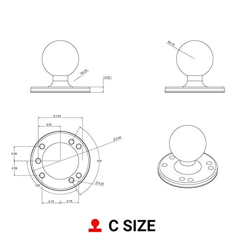 RAM Mounts Round Plate with Ball RAM-202U with C Size 1.5" Ball - LeoForward Australia