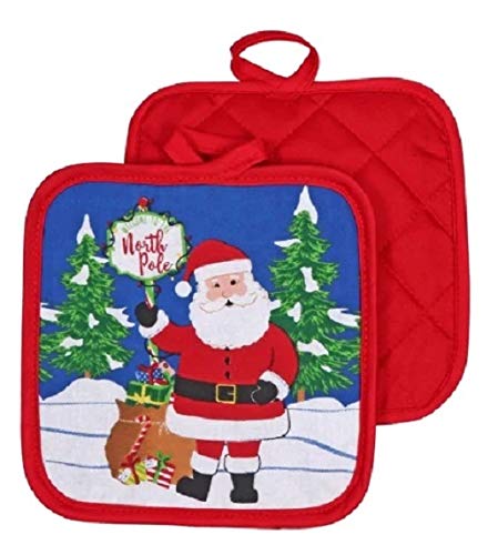  [AUSTRALIA] - Collection Christmas Kitchen Towel Set 5 Piece 2 Pot Holders & 2 Towels with 1 Oven Mitt (Santa Claus)