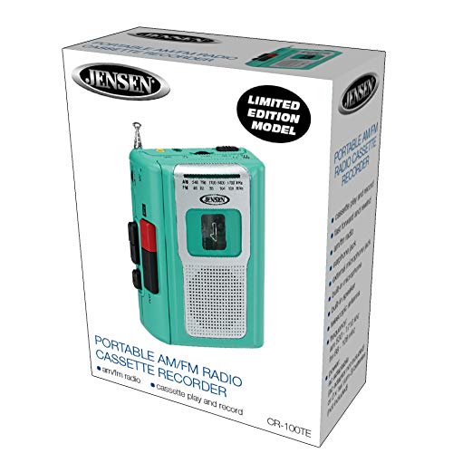  [AUSTRALIA] - Jensen Retro Portable AM/FM Radio Personal Cassette Player Compact Lightweight Design Stereo AM/FM Radio Cassette Player/Recorder & Built in Speaker (Teal) Teal