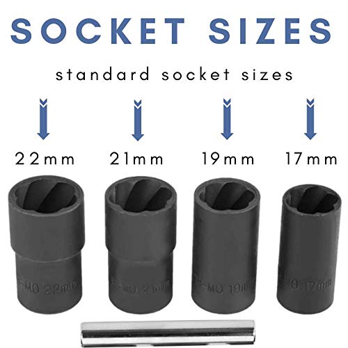  [AUSTRALIA] - Twist Socket Set (5 Piece) Includes 1/2” Inch, Lug Nut Remover, 17mm, 19mm, 21mm, 22mm Sockets 5