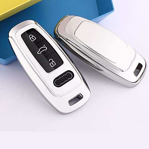 Royalfox(TM) 3 Buttons Soft TPU Smart keyless Remote Key Fob case Cover Shell for Audi New Smart Key,2019 Audi A6 A6L A7, 2018 2019 A8, (Silver) silver - LeoForward Australia