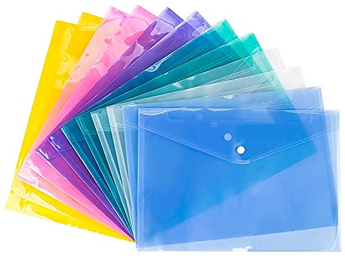  [AUSTRALIA] - File Folders Plastic Envelopes Poly Envelope Folder with Snap Button Closure Zip File Folder Mesh Waterproof Transparent Project Envelope Folder A4 Letter Size (Plastic Envelopes 12pcs)
