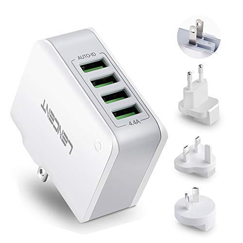  [AUSTRALIA] - Multiple USB Wall Charger, [22W/4.4A] LENCENT 4 Port USB Travel Power Adapter, All in One Worldwide Cell Phone Charger With UK US EU European Australia, International Block Cube Plug for iPhone & IPad