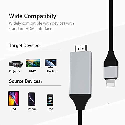  [AUSTRALIA] - Apple MFi Certified Lightning to Digital AV Adapter,Lightning to HDMI iPhone to HDMI Adapter 2K HD TV Connector Cable Sync Screen Converter for iPhone/iPad/iPod to TV/Monitor/Projector-6.6 Ft, Black