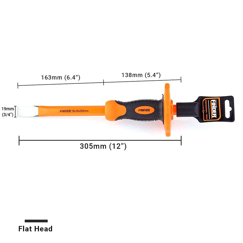  [AUSTRALIA] - Finder 12-Inch Heavy Duty Flat Chisel with Hand Protection, Flat Head, Demolishing/Masonry/Carving/Concrete Breaker Chisels with Bi-Material Hand Guard 1