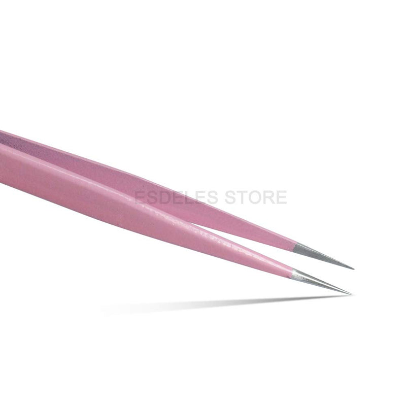 Pink Color Precision Eyebrow Eyelash Plant Tweezers Hair Remover Nail Beauty Makeup Tool Stainless Steel Pointed Tip (CS-12) CS-12 - LeoForward Australia