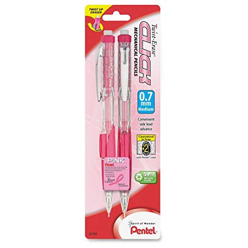  [AUSTRALIA] - Pentel Breast Cancer Awareness Twist Erase CLICK Automatic Pencil, 0.7mm (PD277TBP2P-BC) 0.7 mm 2 Count (Pack of 1) Pink