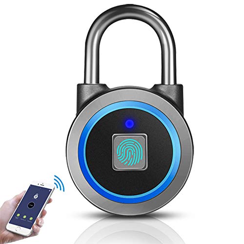  [AUSTRALIA] - Fingerprint Padlock, Bluetooth Thumbprint Lock USB Rechargeable IP65 Waterproof Ideal for Locker, Gate,Handbags, Golf Bags, Wardrobes, Gym, Door, Luggage, Suitcase, Backpack, Fence,Bike, Office (Blue)