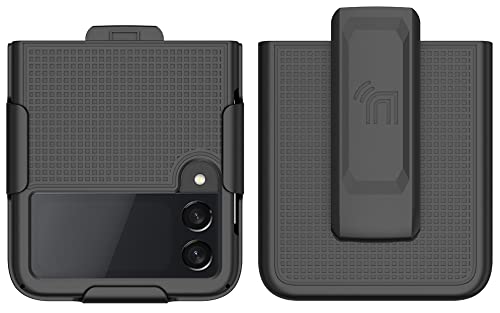  [AUSTRALIA] - Case with Clip for Galaxy Z Flip 3 5G, Nakedcellphone [Grid Texture] Slim Hard Shell Cover and [Rotating/Ratchet] Belt Hip Holster Holder Combo for Samsung Z Flip3 Phone (SM-F711, 2021) - Black