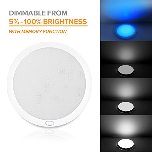  [AUSTRALIA] - Dream Lighting 12volt LED Panel Ceiling Dome Light Fixture with Switch for RV Motorhome & Marine-8.5 Inches, with Memory Function, Cool White & Blue 8.5 inch White Shell with Switch, Cool White and Blue Light