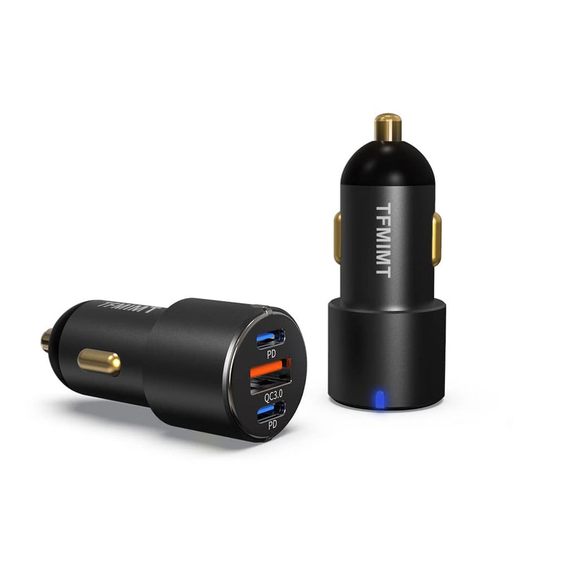  [AUSTRALIA] - 60w Car Phone Charger, USB C Car Charger, Three Charging Ports Car Charger, Cigarette Lighter USB Ultra Fast Charger with 1m Charging Cable for iPhone Ipad Samsung Android and Other Mobile Devices. Black