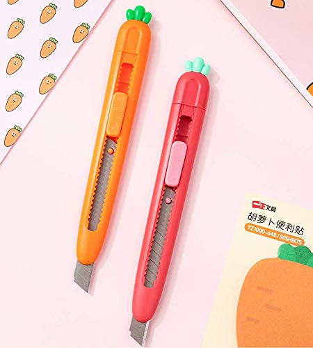  [AUSTRALIA] - Chris.W Set of 4 Mini Retractable Utility Knife Box Cutter Letter Opener, Cute Carrot and Strawberry Shaped Portable Knivies
