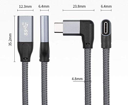  [AUSTRALIA] - 90 Degree USB C Extension Cable Short (1.6ft), Right Angle USB C 3.1 Gen2 Male to Female Adapter, Awnuwuy USB Type C Extender Cord Compatible with USB-C Laptop/Monitor/Hub/Docking Station,Oculus Quest 1.6FT Grey