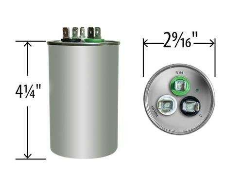  [AUSTRALIA] - 60 + 7.5 uf/Mfd Round Dual Universal Capacitor Replacement Amrad USA2221B Replacement - Used for 370 or 440 VAC, Made in The U.S.A.