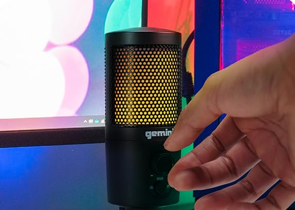  [AUSTRALIA] - Gemini Sound GSM-100 PC Computer USB Condenser Microphone with RGB LED Lights, Headphone Jack, Volume and Background Noise Reduction Controls for Live Streaming, Podcasting, Chat, Gaming, Twitch, Zoom