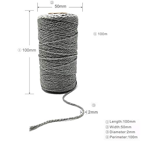  [AUSTRALIA] - Yzsfirm 2 Roll 2mm Cotton Twine Rope,656 Feet Gray Bakers Twine String for DIY Crafts and Gift Wrapping 13 Gray 2mm(2 Pcs)