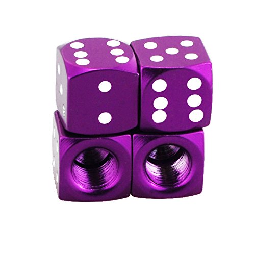  [AUSTRALIA] - Mavota 4 Pcs Dice Car Truck Bike Tire Air Gate Valve Stem Caps with Wheel Valve Cap, Purple