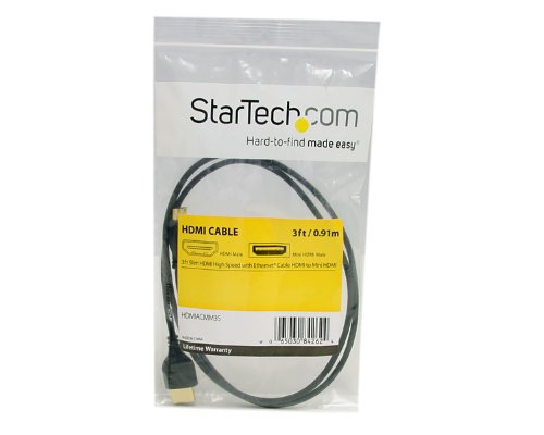 StarTech.com 3 ft Slim High Speed HDMI Cable with Ethernet - HDMI to HDMI Mini M/M (HDMIACMM3S),Black Standard 6 ft - LeoForward Australia