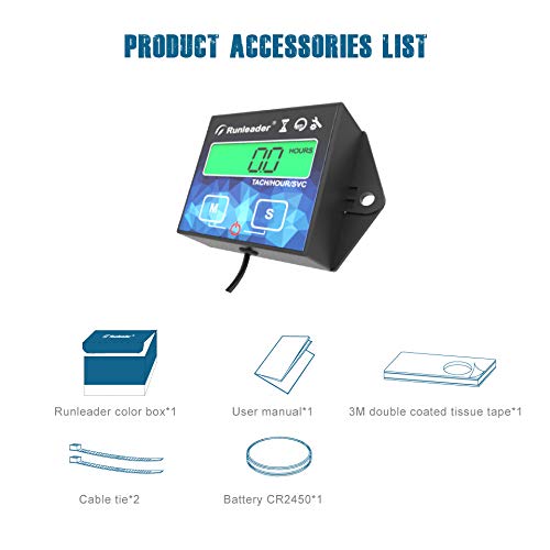  [AUSTRALIA] - Runleader Backlight Hour Meter Tachometer, Maintenance Reminder, Battery Replaceable, User Shutdown,Use for Lawn Mower Tractor Generator Marine Outboard ATV Motor Snowmobile and Gas Powered Equipment