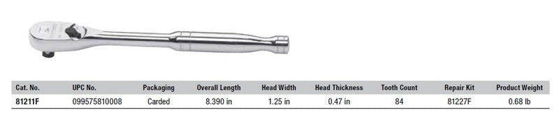  [AUSTRALIA] - GEARWRENCH 3/8" Drive 84 Tooth Teardrop Ratchet 8-1/4" - 81211F 84-Tooth Full Polish