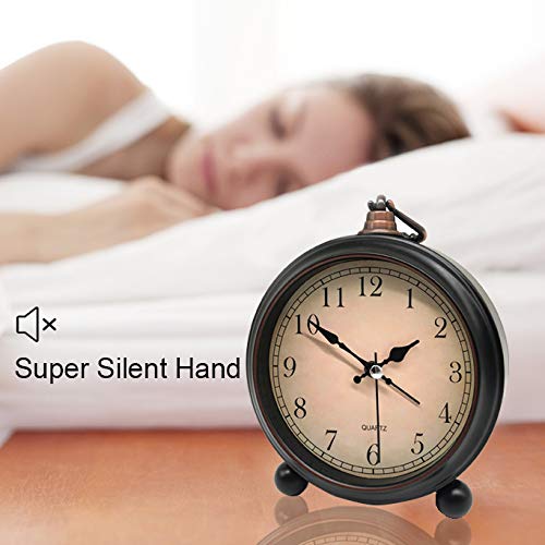 [AUSTRALIA] - Vintage Alarm Clock, Retro Analog Alarm Clock, 4 inch Super Silent Non Ticking Small Clock with Night Light, Battery Operated, Simply Design, for Living Room, Bedroom, Bedside, Desk, Gift Clock