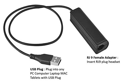  [AUSTRALIA] - RJ9 Plug to USB Headset Adapter Compatible with Plantronics Jabra Sennheiser Wireless DECT Headsets for Use with Computers PC Laptop Mac Tablet Window Softphones Devices