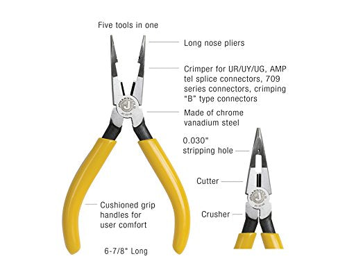  [AUSTRALIA] - Jonard JIC-22148 Combo Crimper Long Nose Plier with Yellow Plastic Handle, 6-7/8" Length