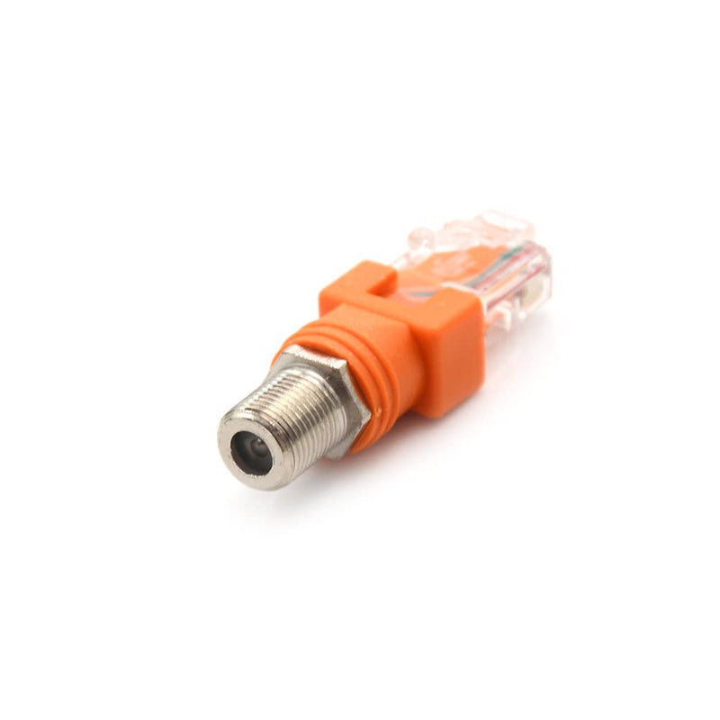  [AUSTRALIA] - Maxmoral 2pcs RF to RJ45 Converter Adapter F Female to RJ45 Male Coaxial Barrel Coupler Adapter, Orange Coax Straight Connector