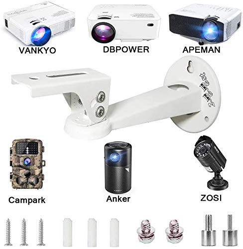  [AUSTRALIA] - Universal Projector Wall Mount Angle Adjustable 360°Rotation 7.8” Length 7.7 lbs Load Projector Hanger with Mounting Screw Thread Adapters as Mini Projector Camera Camcorder Mount White