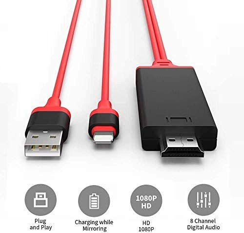  [AUSTRALIA] - [Apple MFi Certified] Lightning to HDMI Cable Adapter Compatible with iPhone, 1080P Digital Sync Screen Audio&Video Adapter with Charge Port Connector to HD TV/Projector/Monitor Support OS Red