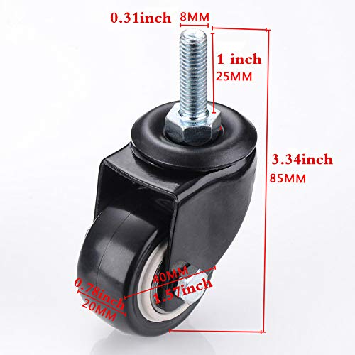 Mioni M8x25mm 4 pieces load-bearing 240kg PU rotating caster trolley furniture caster replacement (Without brake casters) - LeoForward Australia