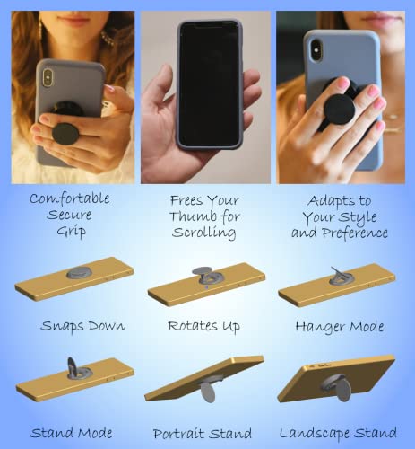  [AUSTRALIA] - Phone-Gizmos ZGrip – The Ergonomic Phone Grip with Full Features and Grip in Black, with Art Top in Black