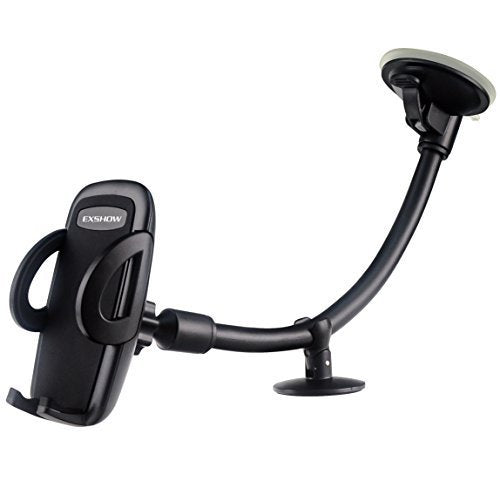  [AUSTRALIA] - Car Windshield Phone Holder Mount, EXSHOW Universal Car Window Cell Phone Truck Mount with Gooseneck Long Arm Super Suction Cup for iPhone 12 11 Xr Xs Max X 8 Plus 7 6S, Samsung and All 3.5-6.5" Phone