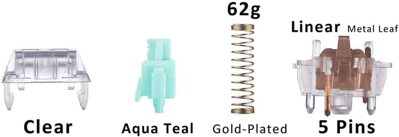  [AUSTRALIA] - ZugGear Linear Switches 62g Transparent Aqua Teal Switch with Gold-Plated Spring Smooth Creamy Green Stem 5 Pins Linear Keyswitch (DUROCK L2 Clear, 20pcs) L2 Creamy Green Clear 62g