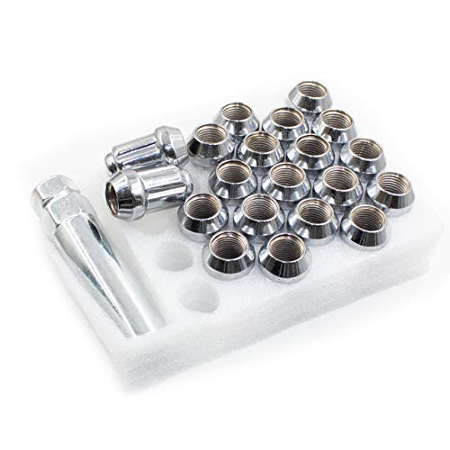 Wheel Accessories Parts Set of 20 1.38" Long Car Lug Nut Closed End Bulge Acorn Spline Lug Nuts Cone Seat Locking with Key (M12 x 1.50, Chrome) M12 x 1.50 - LeoForward Australia