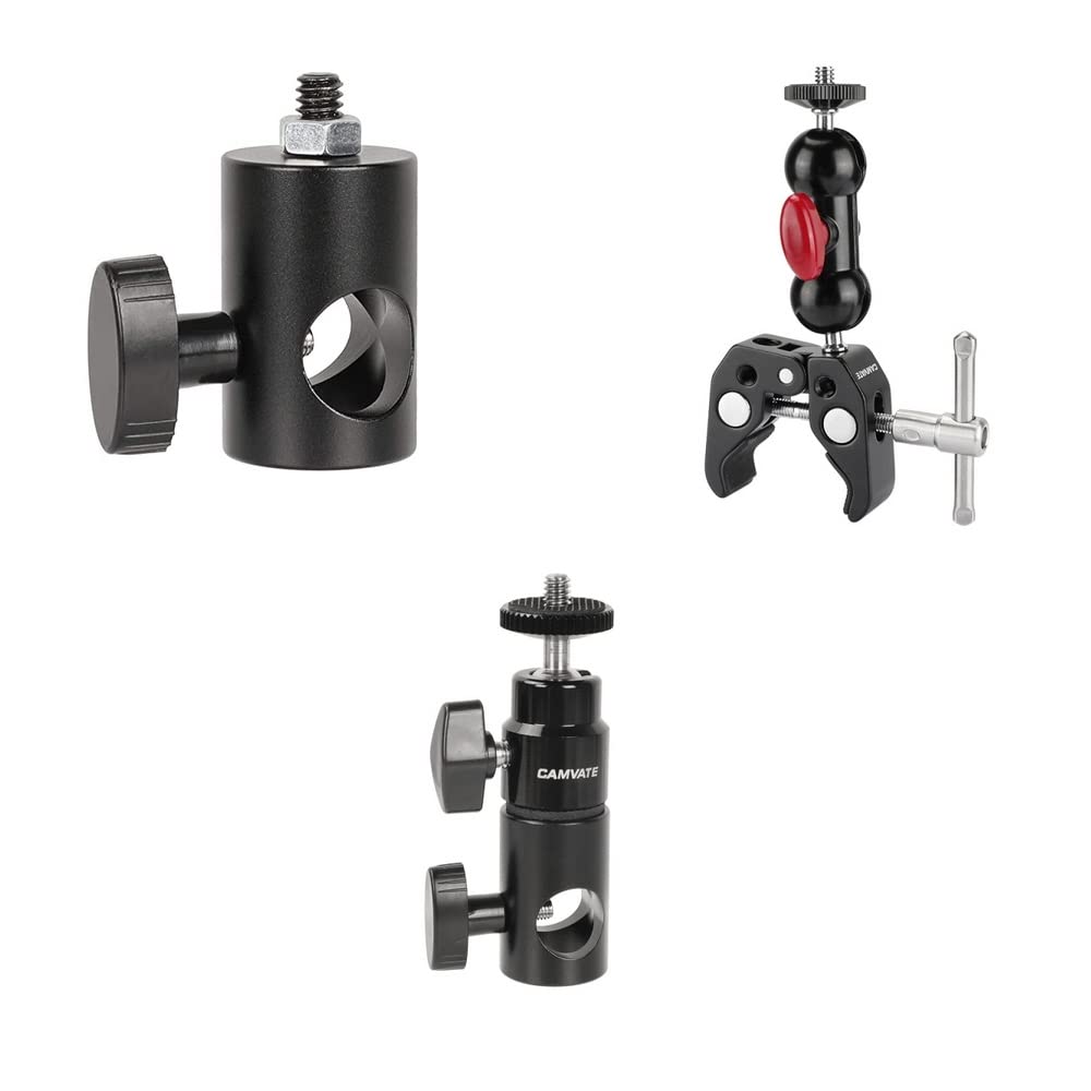  [AUSTRALIA] - CAMVATE 16mm Light Pole Stand Head Mount + Super Clamp with Mini Ball Head + Light Stand Mount Articulated 1/4''-20 Mini Ball Head