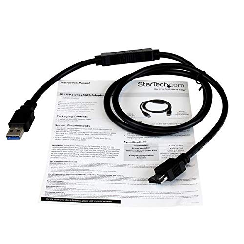  [AUSTRALIA] - StarTech.com 3 ft USB 3.0 to eSATA Adapter - 6 Gbps USB to HDD/SSD/ODD Converter - Hard Drive to USB Cable (USB3S2ESATA3) eSATA (SATA III) Single