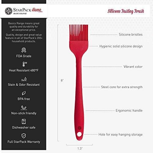  [AUSTRALIA] - StarPack Basics Silicone Basting Brush - High Heat Resistant to 480°F, Hygienic One Piece Design, Pastry, Grill & BBQ Brush (Cherry Red) Basics (Heat Resistant 480°F) Cherry Red