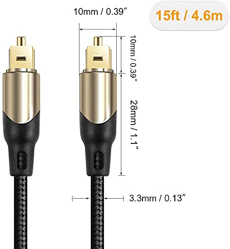 15 Feet Optical Audio Cable, CableCreation Fiber Digital Optical SPDIF Toslink Cable with Metal Connectors for Home Theater, Sound Bar, VD/CD Player, TV & More, Black&Gold / 4.5M 15Feet Black & Gold - LeoForward Australia