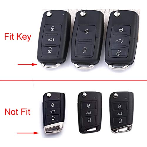 Royalfox(TM) Soft Black Silicone Carbon Fiber Smart keyless Remote Key Fob case Cover for VW Volkswagen Jetta GTI Passat Golf Bora Polo Tiguan Touareg Beetle Multivan Keychain (vw Old 3 Buttons Key) Vw Old 3 Buttons Key - LeoForward Australia